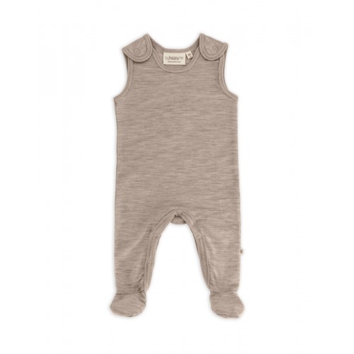 Retro Sparkedragt Med Fod Og Trykknapper På Indersiden Af Benene Til Baby 100 økologisk Merino Uld Beige Melange 56
