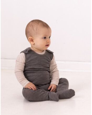 Retro Sparkedragt Med Fod Og Trykknapper På Indersiden Af Benene Til Baby    100  økologisk Merino Uld Light Brown Melange 56