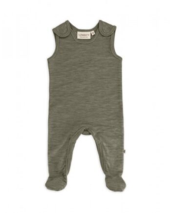 Retro Sparkedragt Med Fod Og Trykknapper På Indersiden Af Benene Til Baby    100  økologisk Merino Uld Moss Melange 56
