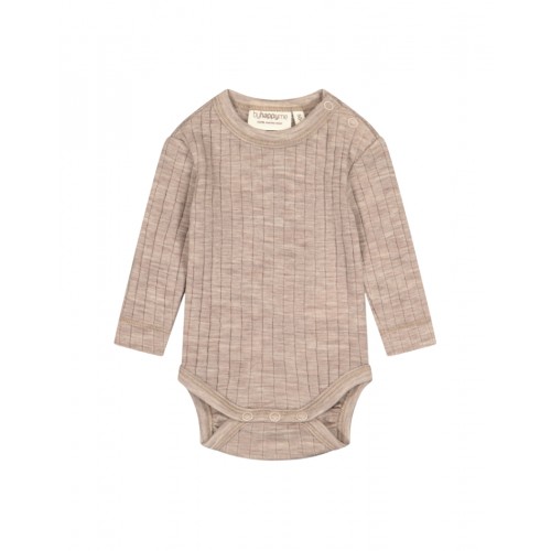 Rib Body Med Rund Hals Og Knapper 100 Merino Uld Oeko-texâ Beige Melange 56