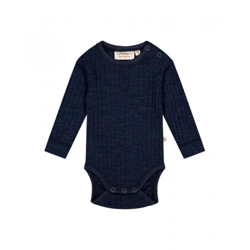 Rib Body Med Rund Hals Og Knapper 100 Merino Uld Oeko-texâ Navy Melange 56