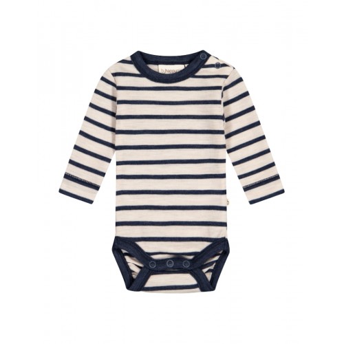 Stribet Body 1x1 Rib Med Knapper 100 Merino Uld Oeko-texâ 56 Nature Navy Melange