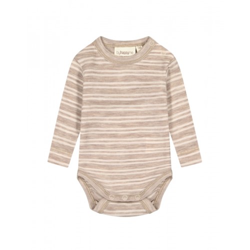 Stribet Body Med Knapper 100 Merino Uld Oeko-texâ 56 Beige Nature Melange