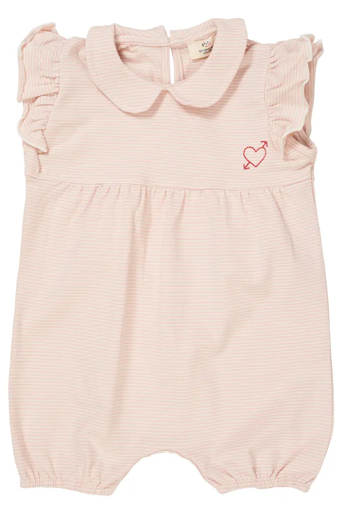 Stribet Romper    Hjerte Broderi Dusty Rose 62