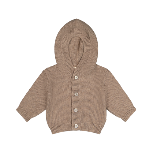 Strik Cardigan Med Hætte 100 Merino Uld 50 56 Dark Beige
