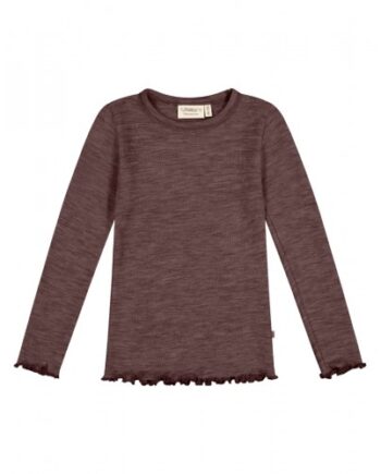 -shirt   1x1 Rib Med Lange ærmer   100  Merino Uld  Oeko-texâ  86 92 Plum Melange