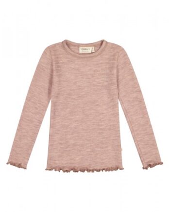 -shirt   1x1 Rib Med Lange ærmer   100  Merino Uld  Oeko-texâ  86 92 Soft Rose