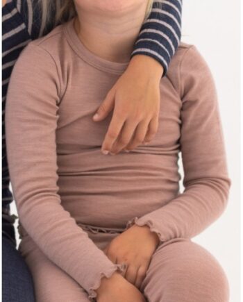 -shirt   1x1 Rib Med Lange ærmer   100  Merino Uld  Oeko-texâ  86 92 Soft Rose