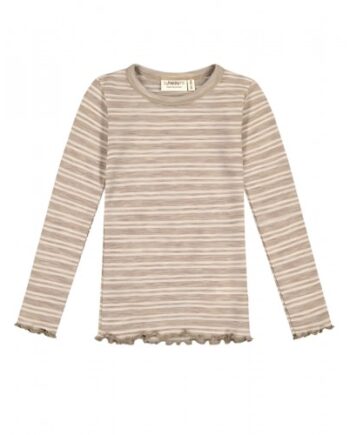 -shirt   1x1 Rib Med Lange ærmer   100  Merino Uld  Oeko-texâ  86 92 Stribe: Beige Nature Melange
