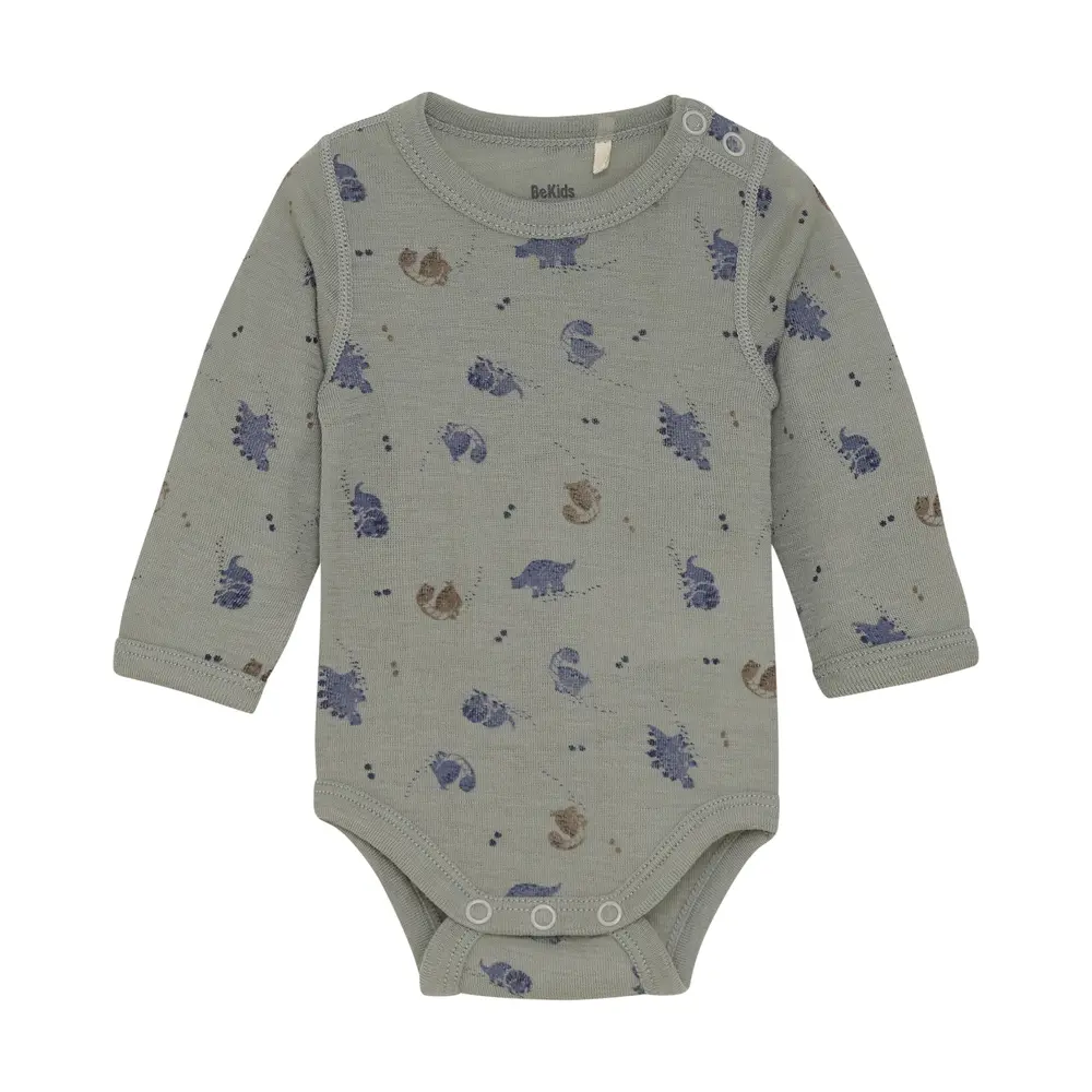 Uld Langærmet Body    Print Forset Fog 80