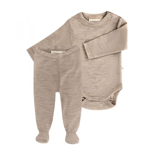 -pak Uldpakke Til Baby Leggins Med Fod Body Med Knap 100 Merinould Beige Melange 56