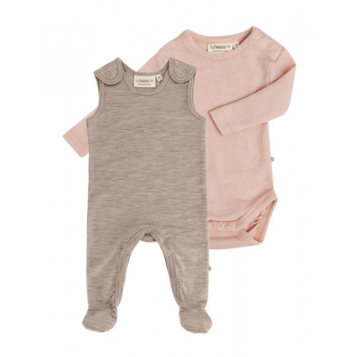 -pak Uldpakke Til Baby Romper Med Fødder Body Med Knap 100 Merinould 56 Soft Petal