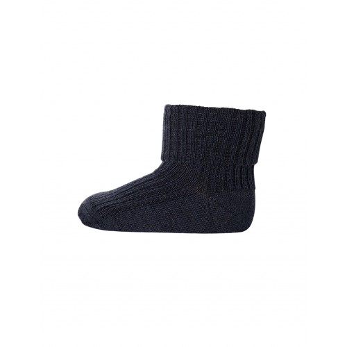 Baby Ankel Strømper Merino Uld Med Ombuk 15 16 Dark Denim Melange