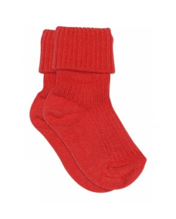 Baby Ankel Strømper   Merino Uld Med Ombuk 17 18 Tomato