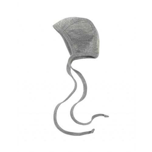 Baby Hjelm Med Bindebånd   En Kombination Af Uld Og Silke 50 56 Light Grey Melange