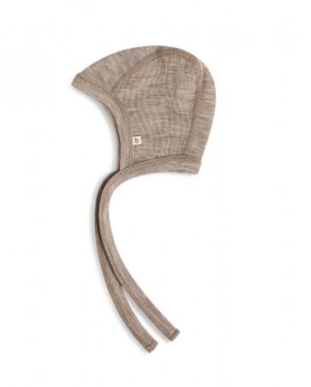 Baby Hjelm Med Snor   100  økologisk Merino Uld  Tyk Kvalitet   Lag Stof 62 68 Beige Melange