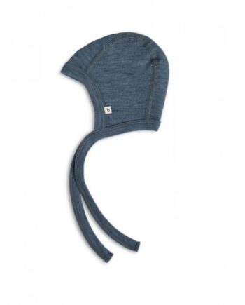 Baby Hjelm Med Snor   100  økologisk Merino Uld  Tyk Kvalitet   Lag Stof 62 68 Blue Melange