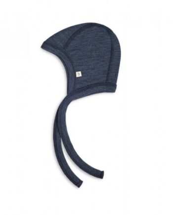 Baby Hjelm Med Snor   100  økologisk Merino Uld  Tyk Kvalitet   Lag Stof 50 56 Navy Melange