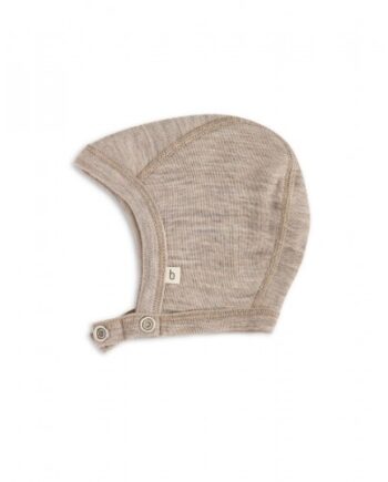 Baby Hjelm Med Trykknapper   100  økologisk Merino Uld  Tynd Kvalitet   Lag Stof 62 68 Beige Melange