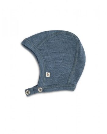 Baby Hjelm Med Trykknapper   100  økologisk Merino Uld  Tynd Kvalitet   Lag Stof 62 68 Blue Melange