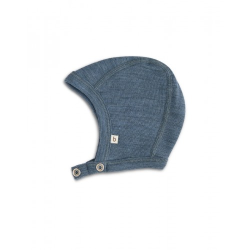 Baby Hjelm Med Trykknapper 100 økologisk Merino Uld Tynd Kvalitet Lag Stof 62 68 Blue Melange