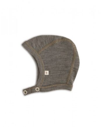 Baby Hjelm Med Trykknapper   100  økologisk Merino Uld  Tynd Kvalitet   Lag Stof 50 56 Light Brown Melange