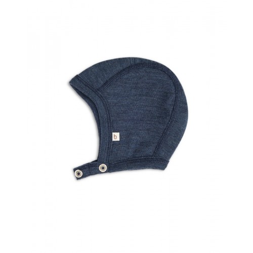 Baby Hjelm Med Trykknapper 100 økologisk Merino Uld Tynd Kvalitet Lag Stof 50 56 Navy Melange