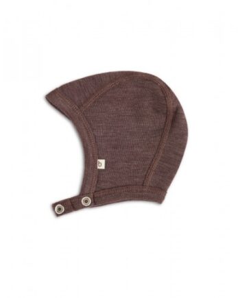 Baby Hjelm Med Trykknapper   100  økologisk Merino Uld  Tynd Kvalitet   Lag Stof 62 68 Plum Melange