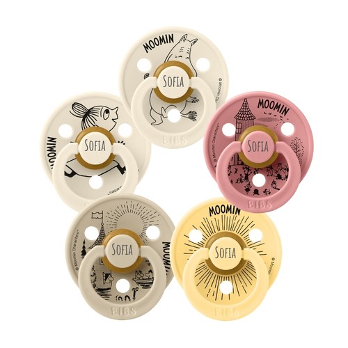 Bibs Moomin Colour Str - Mdr Rund Latex Sutter Med Navn -pak