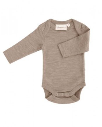 Body Med Lang ærme Og Amerikansk Lukning Til Baby   100  økologisk Merino Uld Beige Melange 62