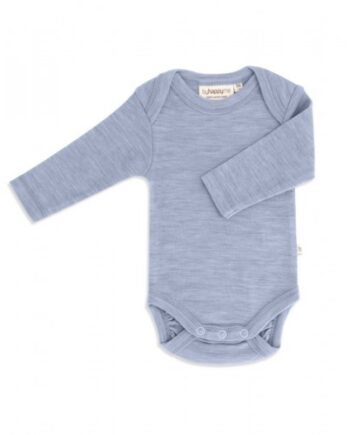 Body Med Lang ærme Og Amerikansk Lukning Til Baby   100  økologisk Merino Uld 56 Light Blue Melange