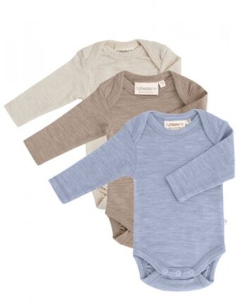 Body Med Lang ærme Og Amerikansk Lukning Til Baby   100  økologisk Merino Uld    -pak 56 Light Blue Melange