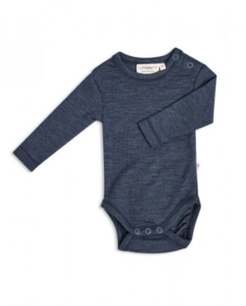 Body Med Lang ærme Og Rund Hals   100  økologisk Merino Uld Til Baby Navy Melange 56