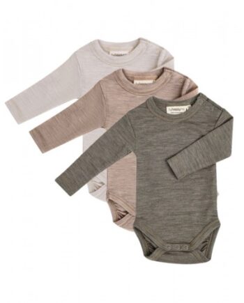 Body Med Lang ærme Og Rund Hals   100  økologisk Merino Uld Til Baby   -pak Beige Melange 56