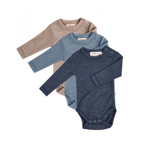 Body Med Lang ærme Og Rund Hals 100 økologisk Merino Uld Til Baby -pak Blue Melange 56