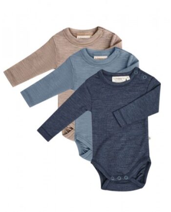 Body Med Lang ærme Og Rund Hals   100  økologisk Merino Uld Til Baby   -pak Blue Melange 56