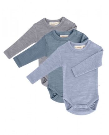 Body Med Lang ærme Og Rund Hals   100  økologisk Merino Uld Til Baby   -pak 56 Light Blue Melange