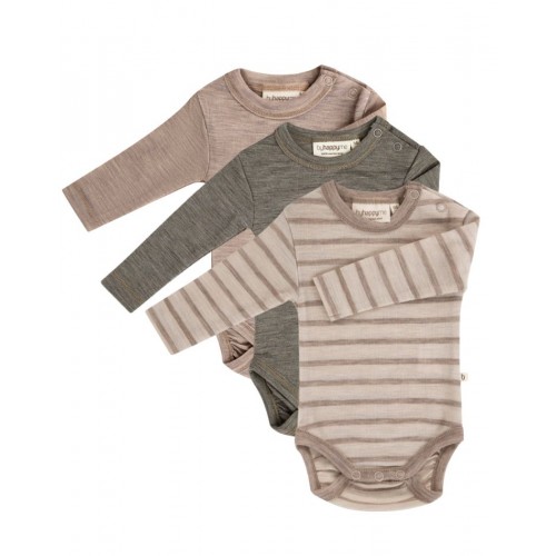Body Med Lang ærme Og Rund Hals 100 økologisk Merino Uld Til Baby -pak 56 Nature Beige Melange