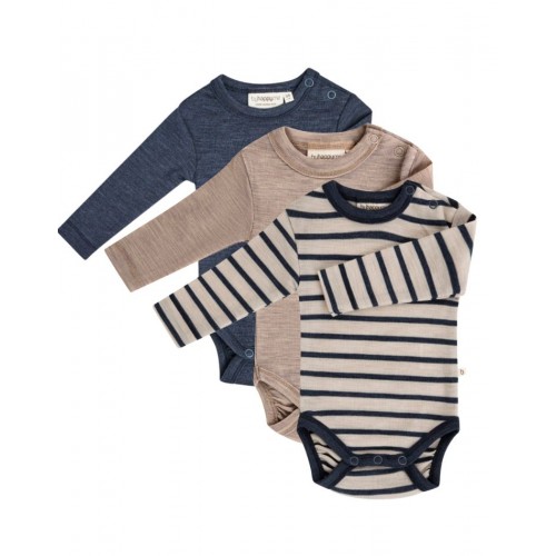 Body Med Lang ærme Og Rund Hals 100 økologisk Merino Uld Til Baby -pak 56 Nature Navy Melange