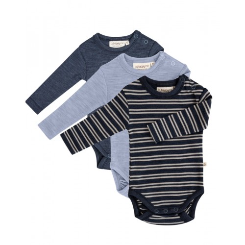 Body Med Lang ærme Og Rund Hals 100 økologisk Merino Uld Til Baby -pak 56 Navy Nature Melange
