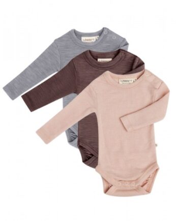 Body Med Lang ærme Og Rund Hals   100  økologisk Merino Uld Til Baby   -pak Rose Melange 62