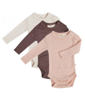 Body Med Lang ærme Og Rund Hals   100  økologisk Merino Uld Til Baby   -pak Rose Melange 56