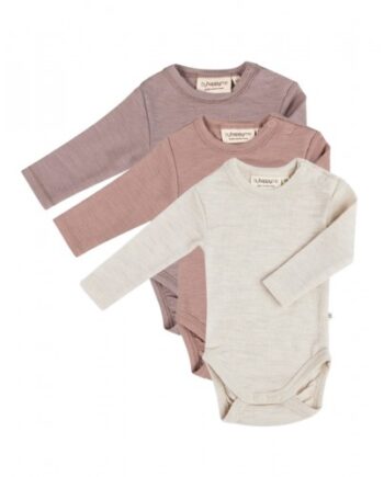 Body Med Lang ærme Og Rund Hals   100  økologisk Merino Uld Til Baby   -pak 56 Soft Rose Lavender Nature Melange