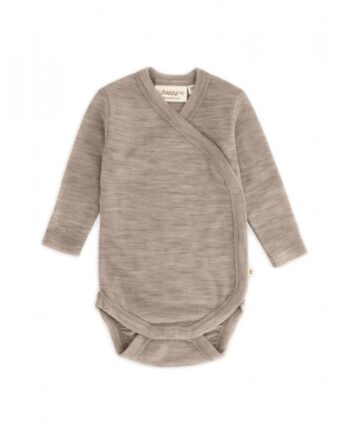 Body Med Lang ærme Og Slå Om Lukning Til Baby   100  økologisk Merino Uld Beige Melange 56