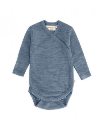 Body Med Lang ærme Og Slå Om Lukning Til Baby   100  økologisk Merino Uld Blue Melange 56