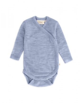 Body Med Lang ærme Og Slå Om Lukning Til Baby   100  økologisk Merino Uld 56 Light Blue Melange