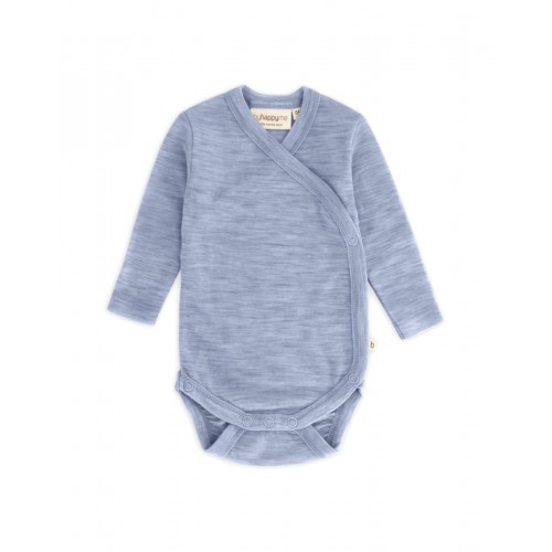 Body Med Lang ærme Og Slå Om Lukning Til Baby 100 økologisk Merino Uld 56 Light Blue Melange