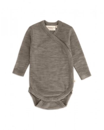 Body Med Lang ærme Og Slå Om Lukning Til Baby   100  økologisk Merino Uld Light Brown Melange 56