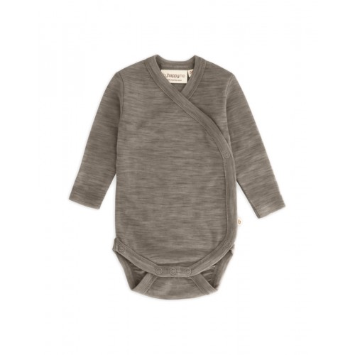 Body Med Lang ærme Og Slå Om Lukning Til Baby 100 økologisk Merino Uld Light Brown Melange 56