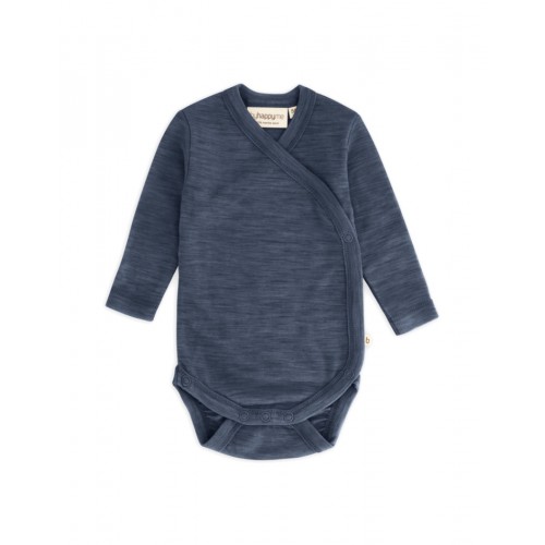 Body Med Lang ærme Og Slå Om Lukning Til Baby 100 økologisk Merino Uld Navy Melange 56